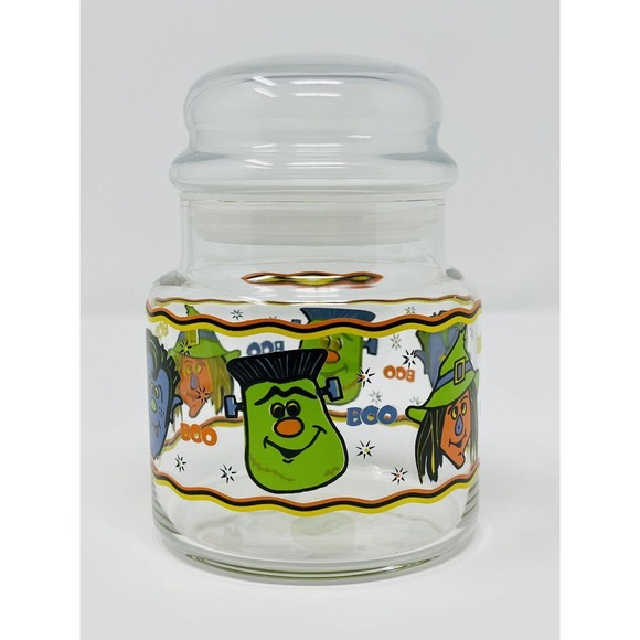 Vtg Halloween Libbey Halloween Glass Canister Candy Jar W/ Lid - Picture 5 of 5